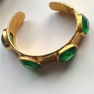 Authentic Kenneth Jay Lane Gold Platted and Green Gem Stone Bracelet